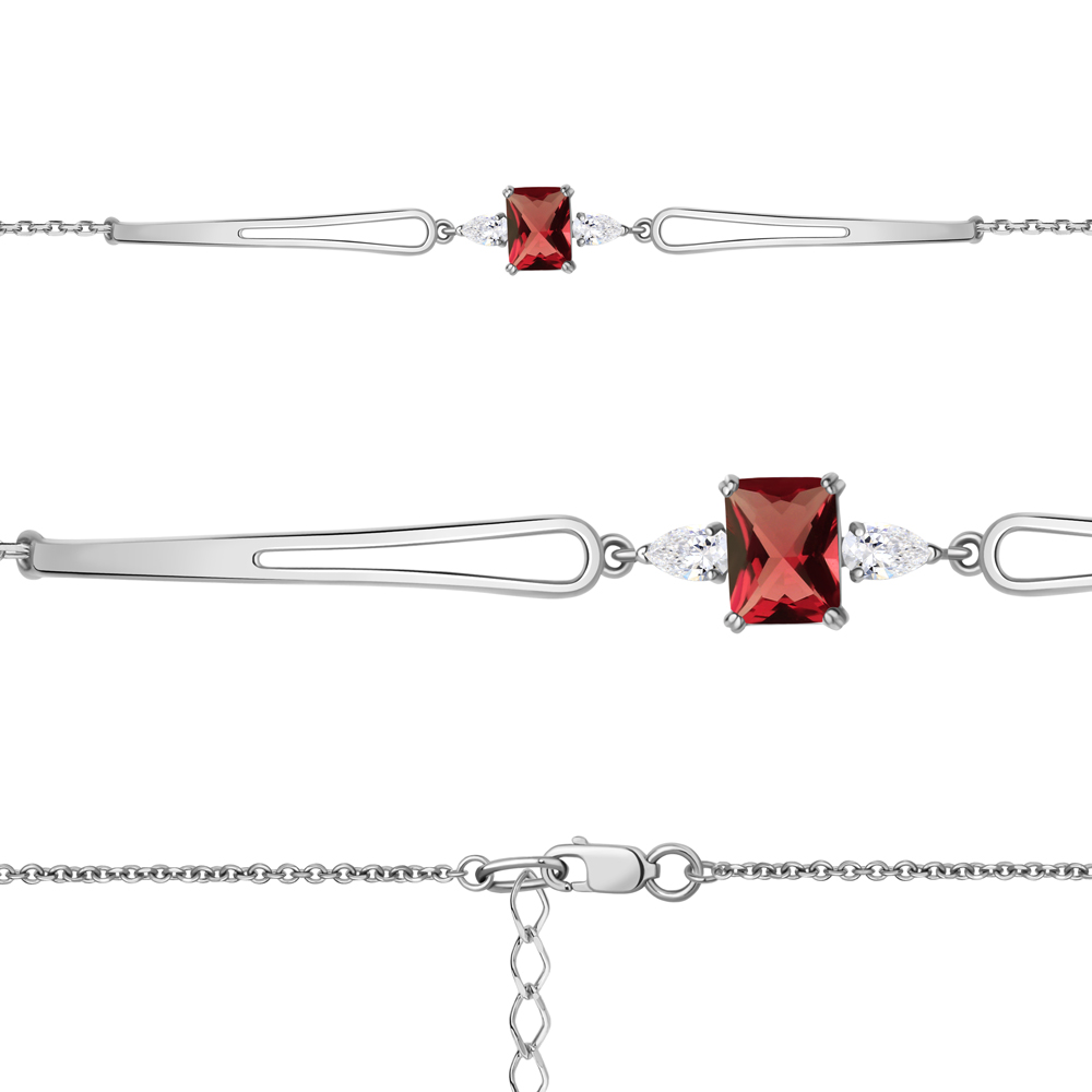 7476885 Браслет из Серебра с наногранатом, фианитами