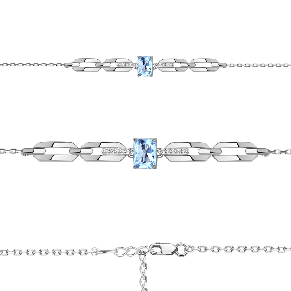 7477202А Браслет из Серебра с топазом скай блю, фианитами