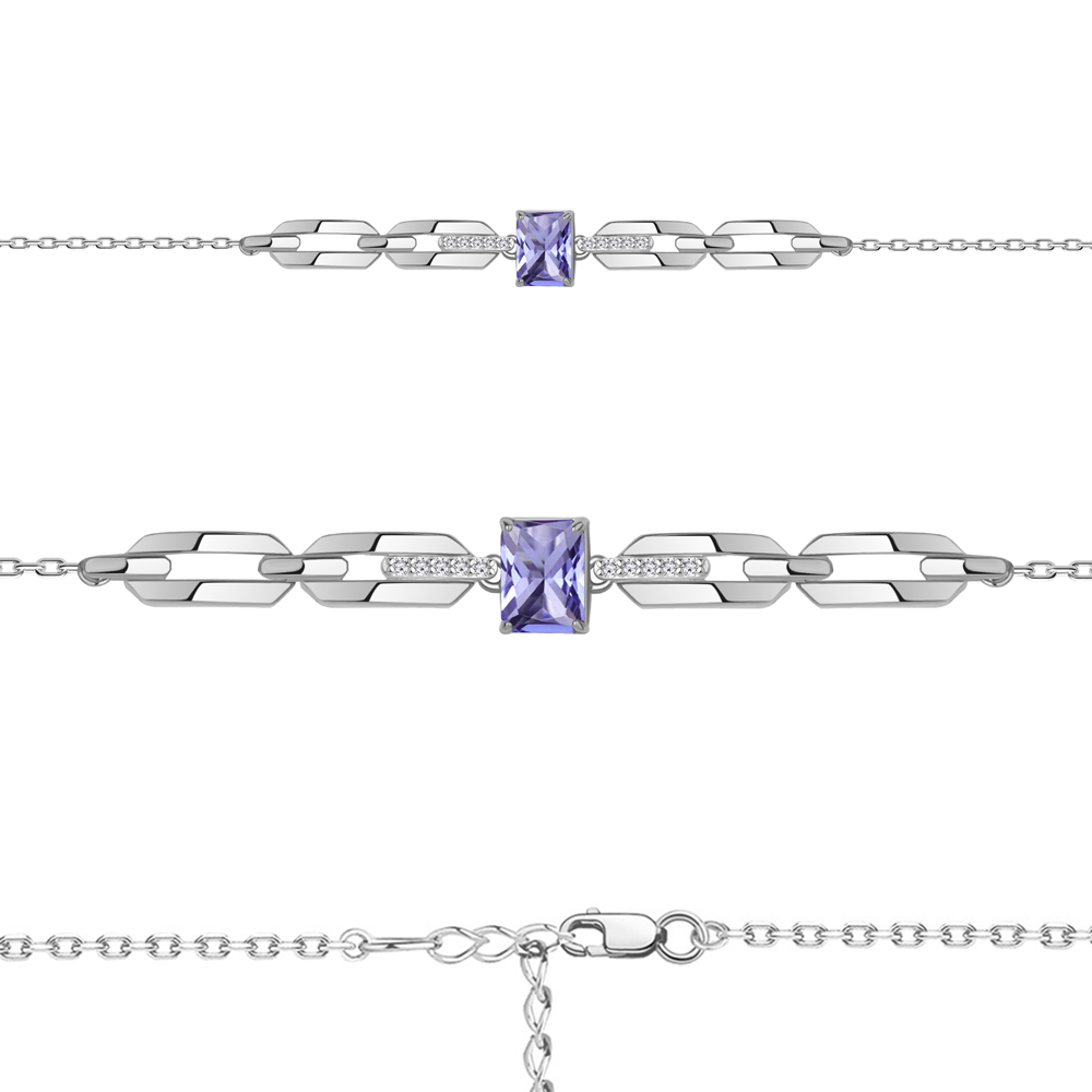 74772603А Браслет из Серебра с нанотанзанитом иск., фианитами