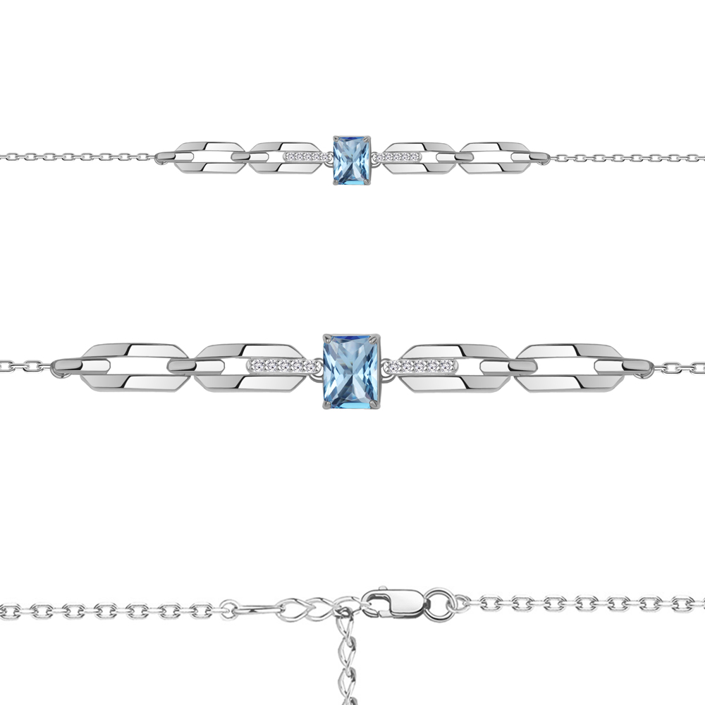 7477292А Браслет из Серебра с нанотопазом свисс, фианитами