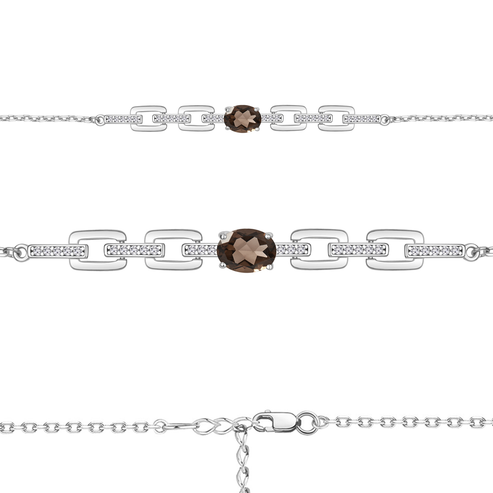 7477701А Браслет из Серебра с кварцем дымчатым, фианитами