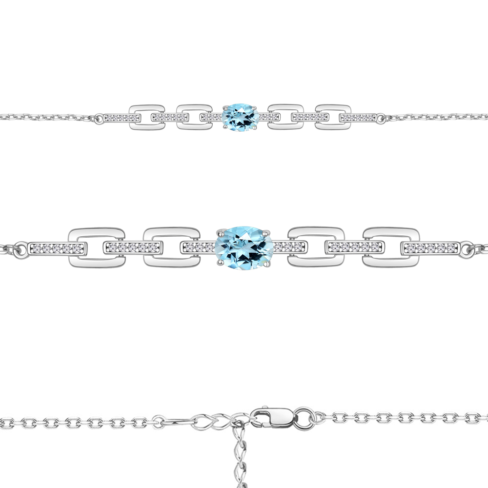 7477702А Браслет из Серебра с топазом скай блю, фианитами