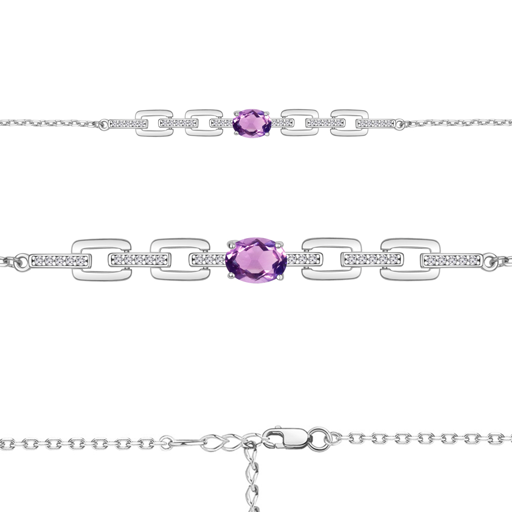 7477704А Браслет из Серебра с аметистом, фианитами