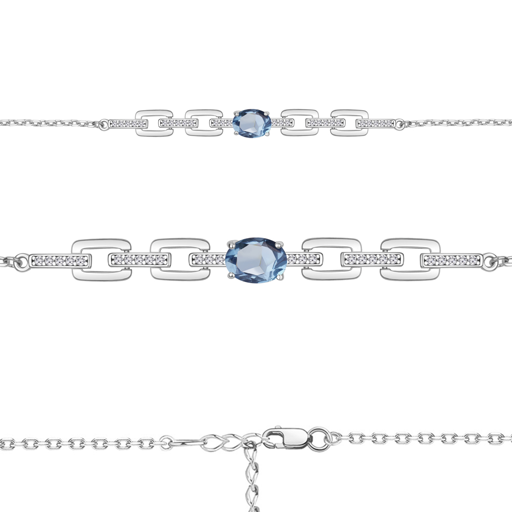 7477705А Браслет из Серебра с топазом свисс блю, фианитами