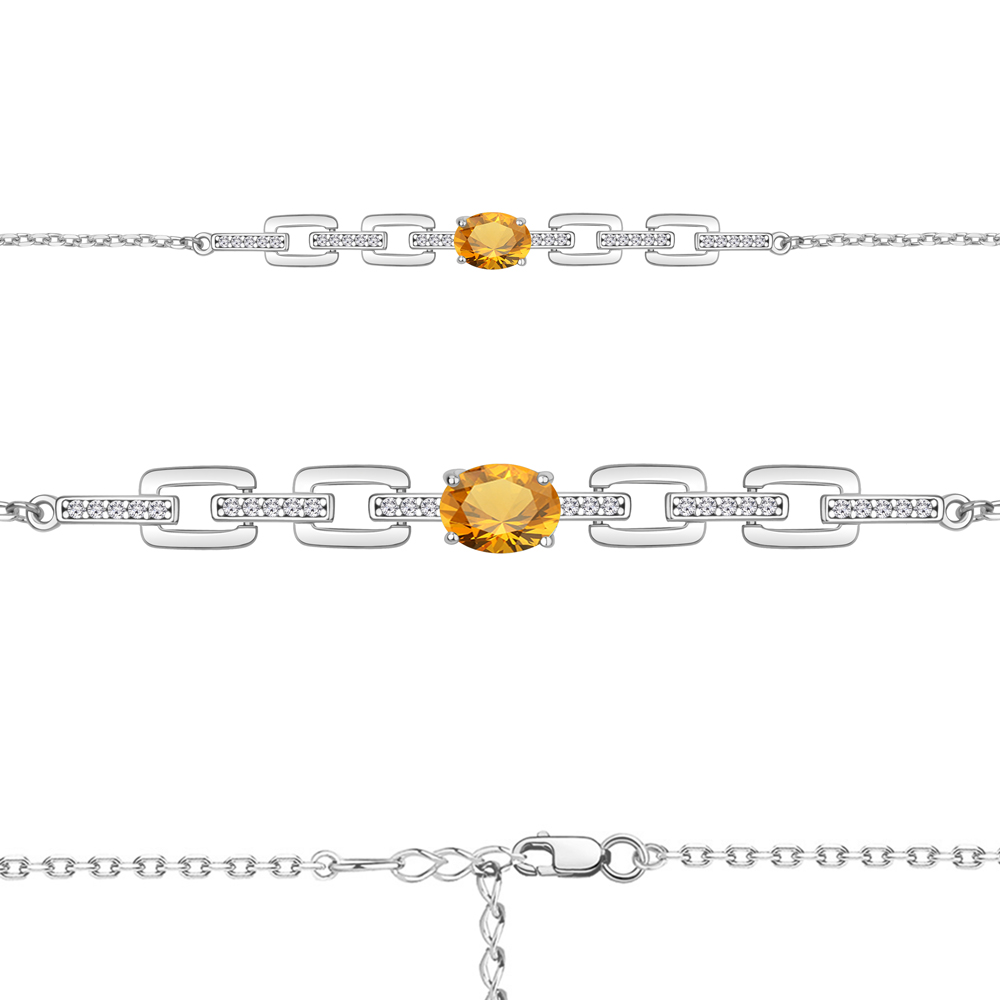 7477706А Браслет из Серебра с фианитами, цитрином