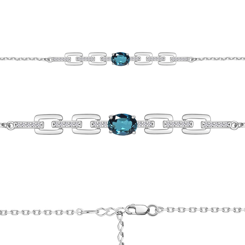 7477708А Браслет из Серебра с топазом лондон блю, фианитами