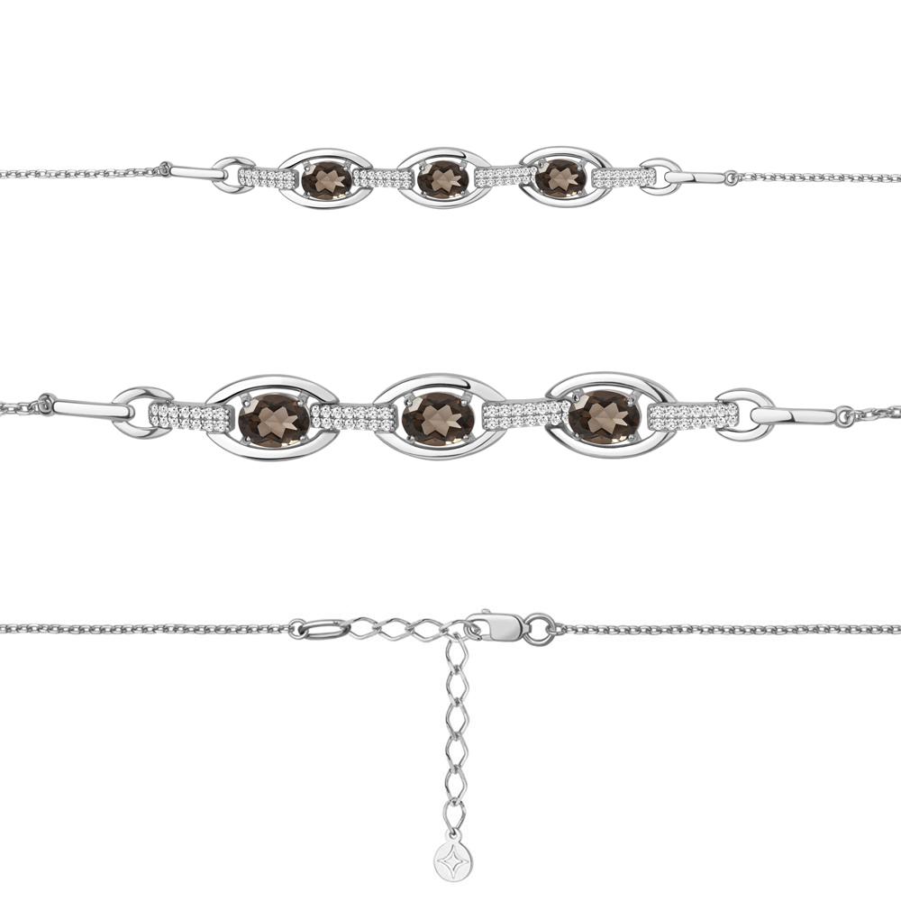 7477801А Браслет из Серебра с кварцами дымчатыми, фианитами