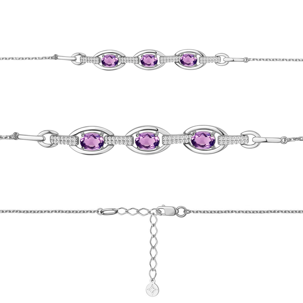 7477804А Браслет из Серебра с аметистами, фианитами