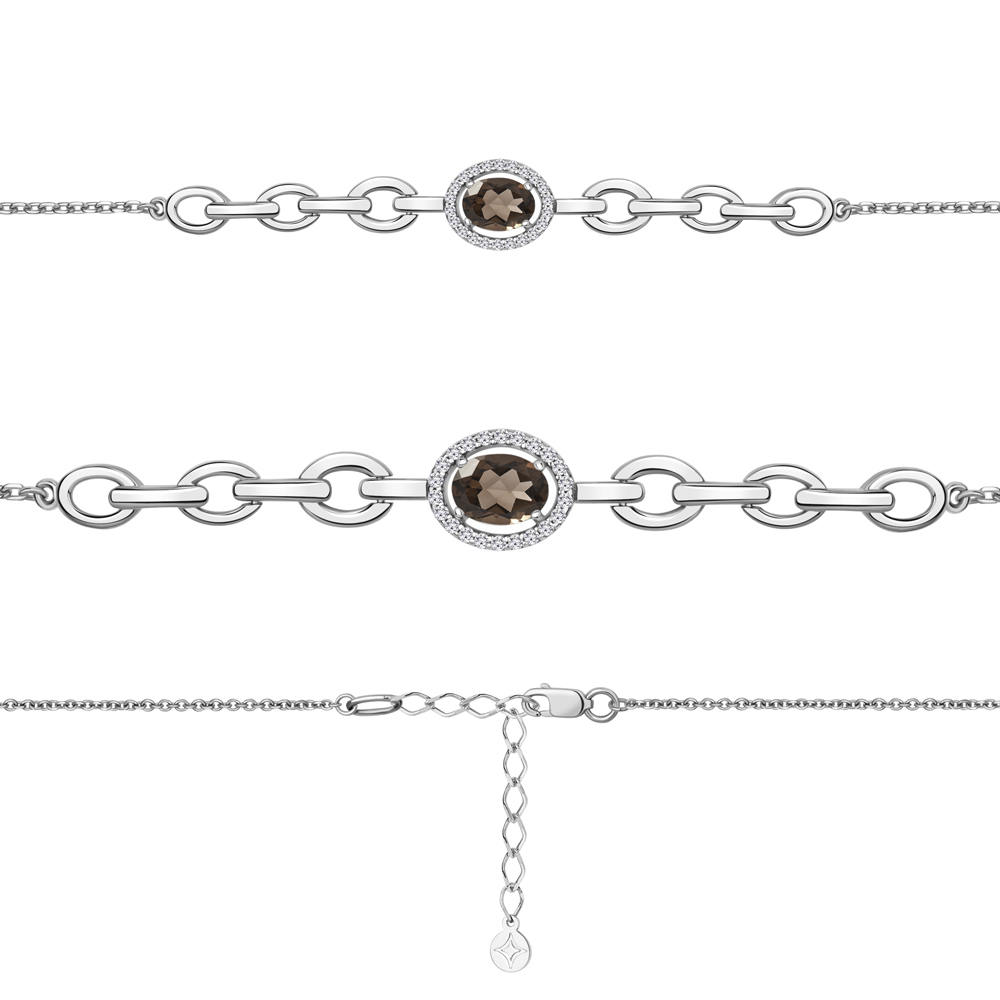 7477901А Браслет из Серебра с кварцем дымчатым, фианитами