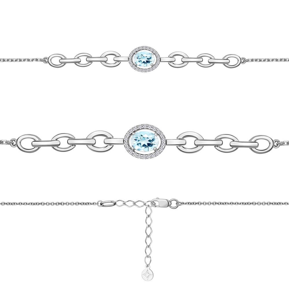 7477902А Браслет из Серебра с топазом скай блю, фианитами