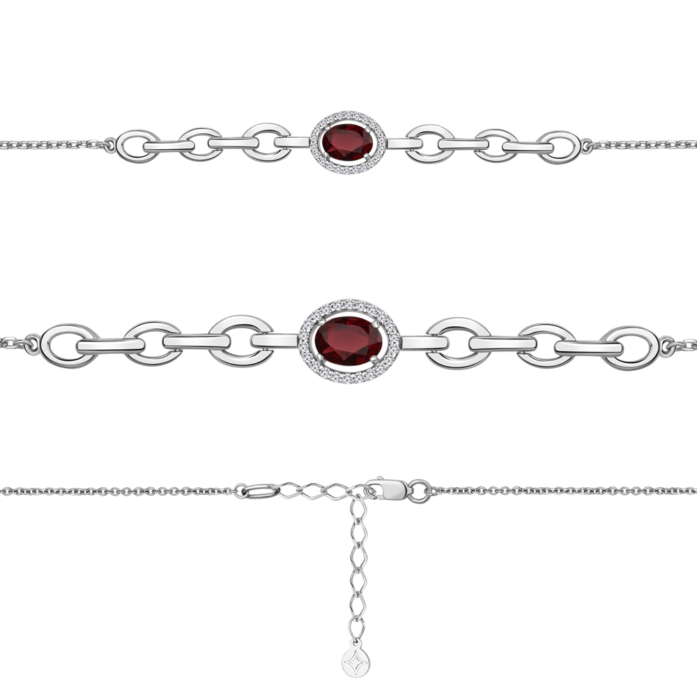 7477903А Браслет из Серебра с гранатом, фианитами