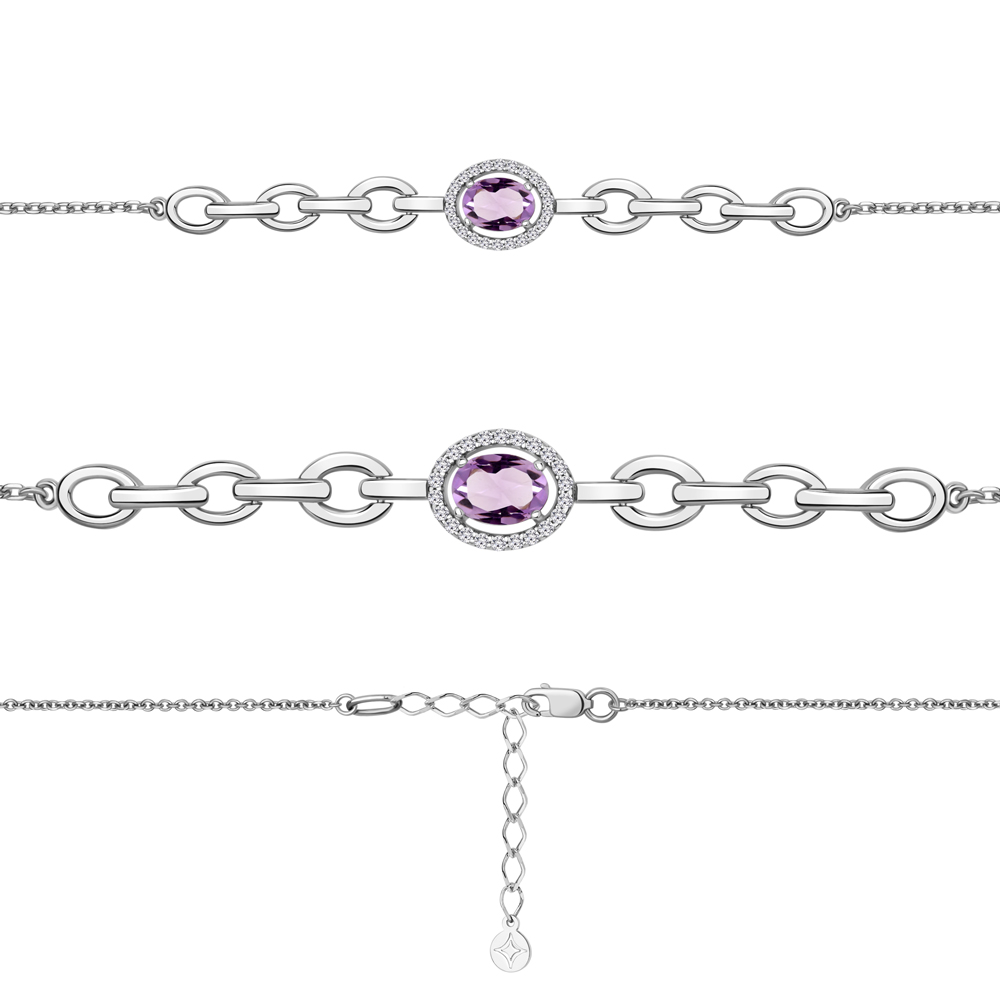 7477904А Браслет из Серебра с аметистом, фианитами