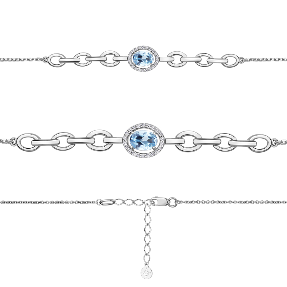 7477905А Браслет из Серебра с топазом свисс блю, фианитами