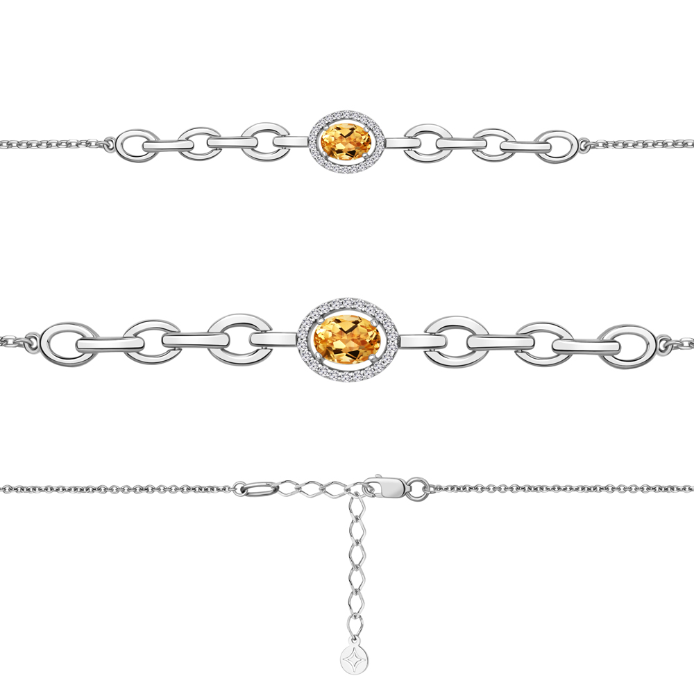 7477906А Браслет из Серебра с фианитами, цитрином