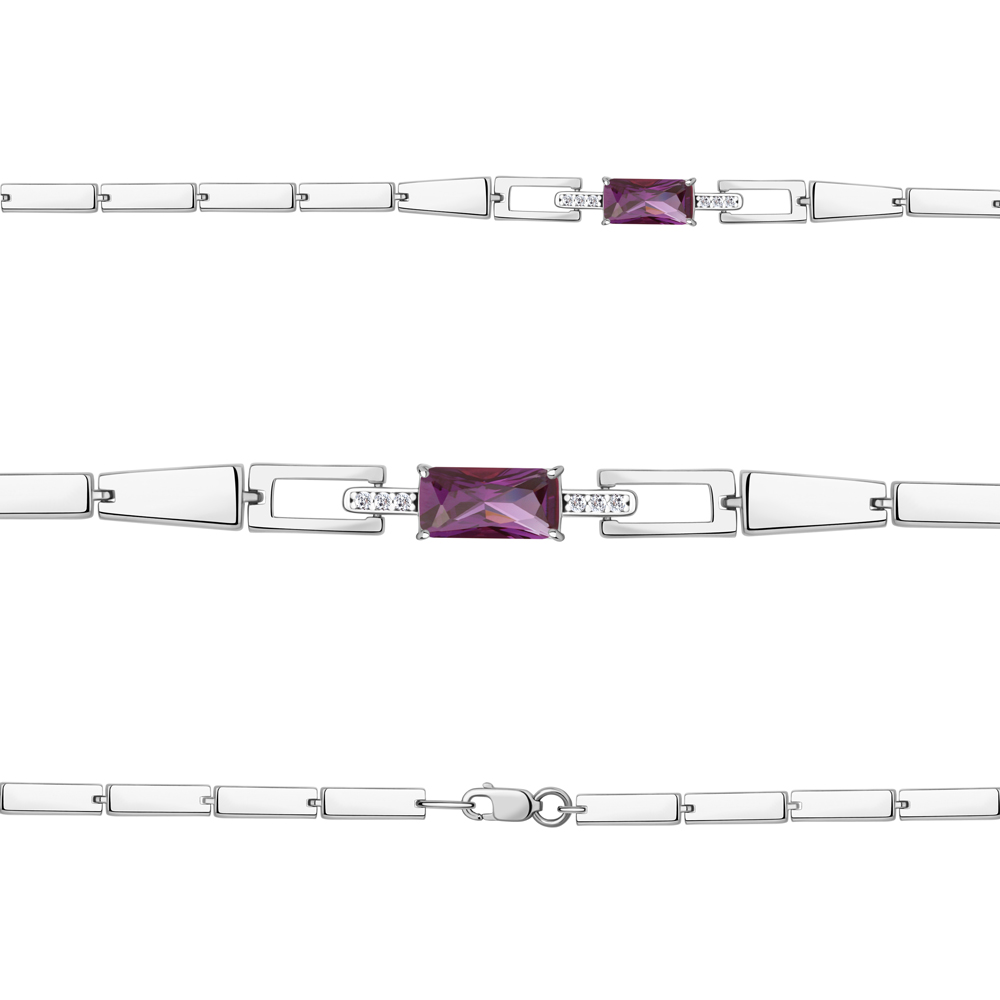 7478084А Браслет из Серебра с наноаметистом иск., фианитами