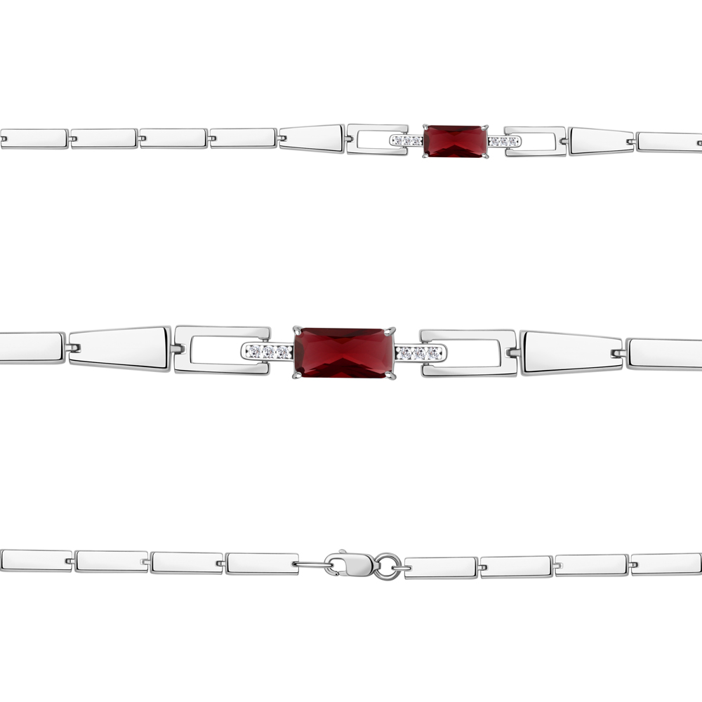 7478085А Браслет из Серебра с наногранатом, фианитами