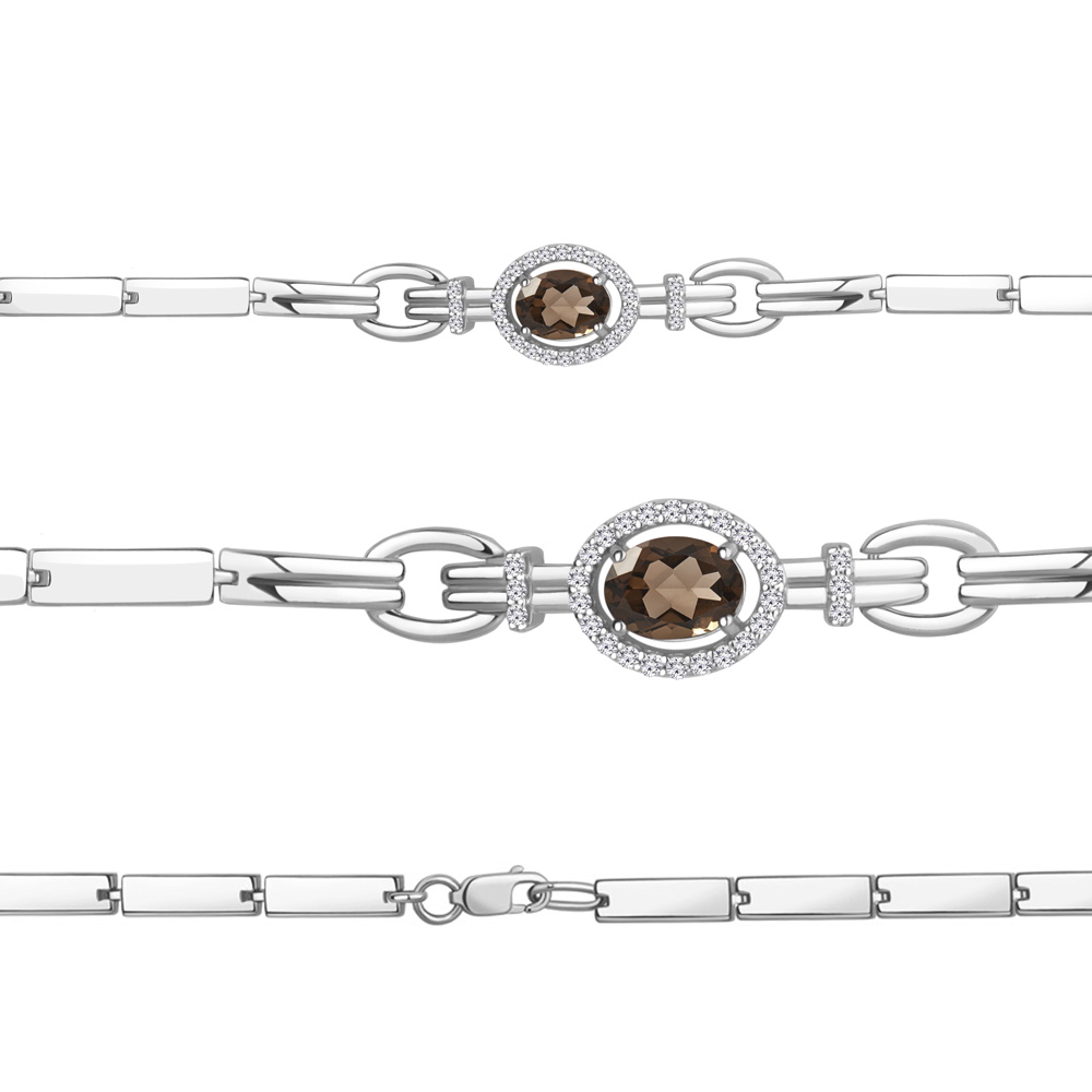 7478201А Браслет из Серебра с кварцем дымчатым, фианитами