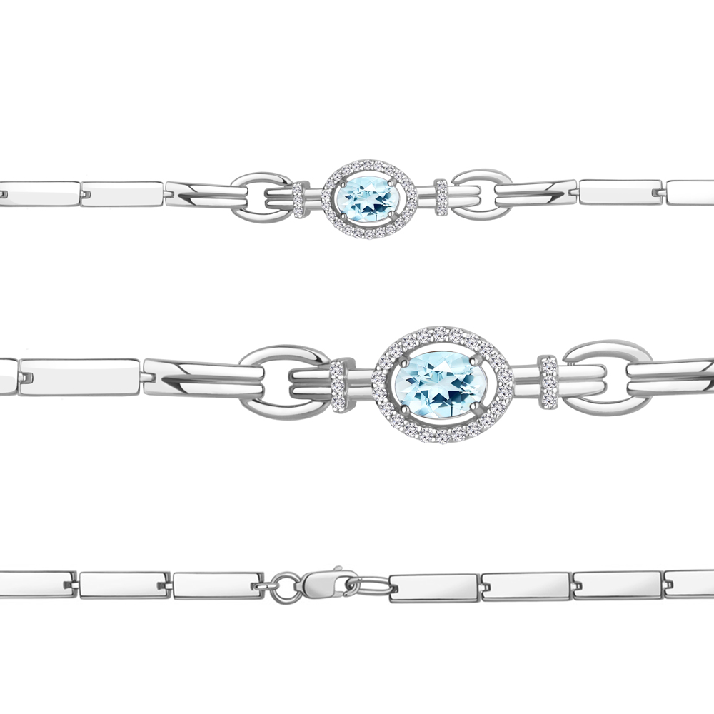 7478202А Браслет из Серебра с топазом скай блю, фианитами