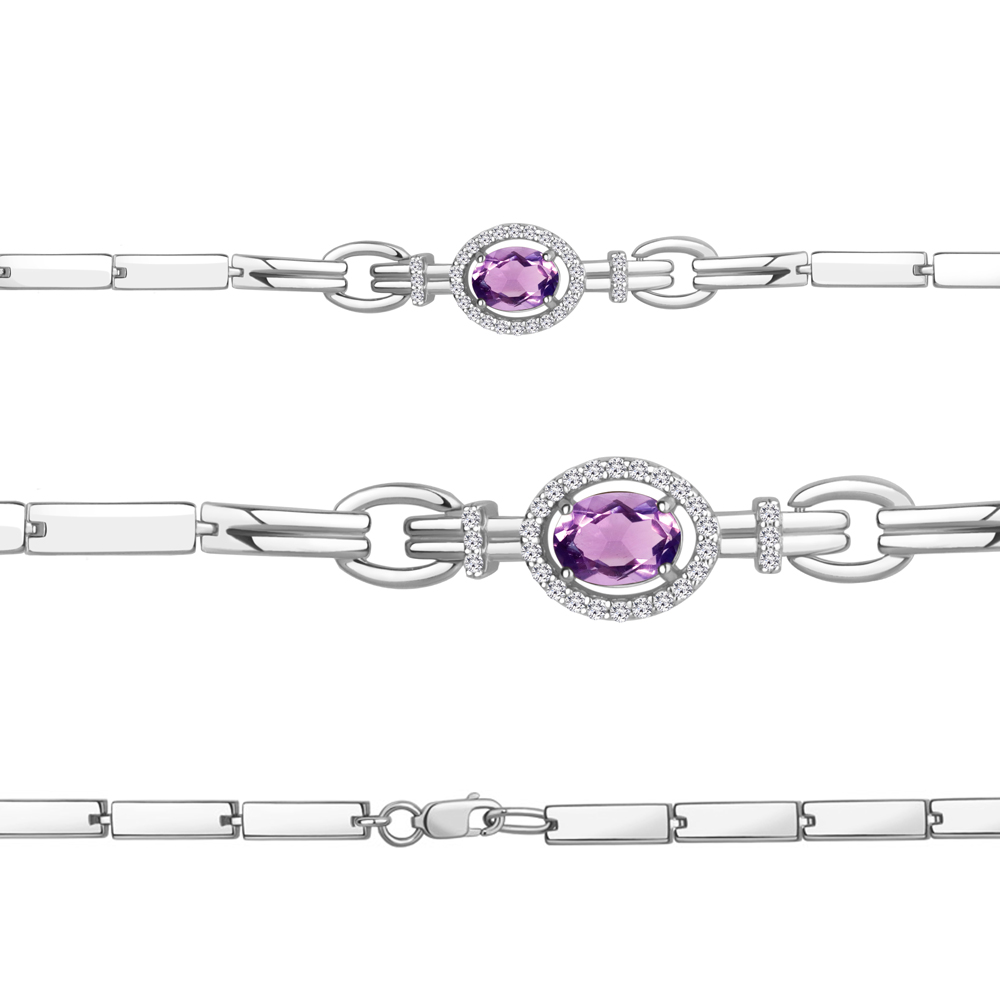 7478204А Браслет из Серебра с аметистом, фианитами