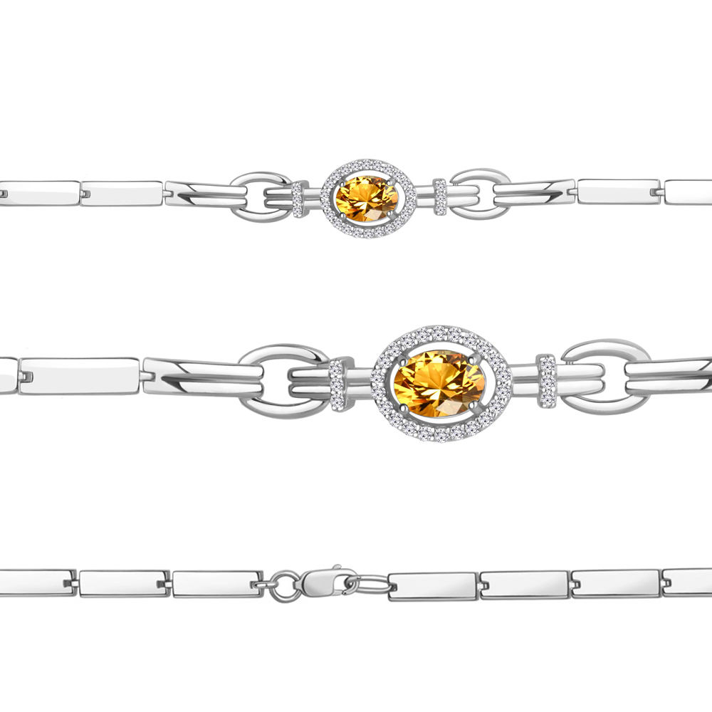 7478206А Браслет из Серебра с фианитами, цитрином
