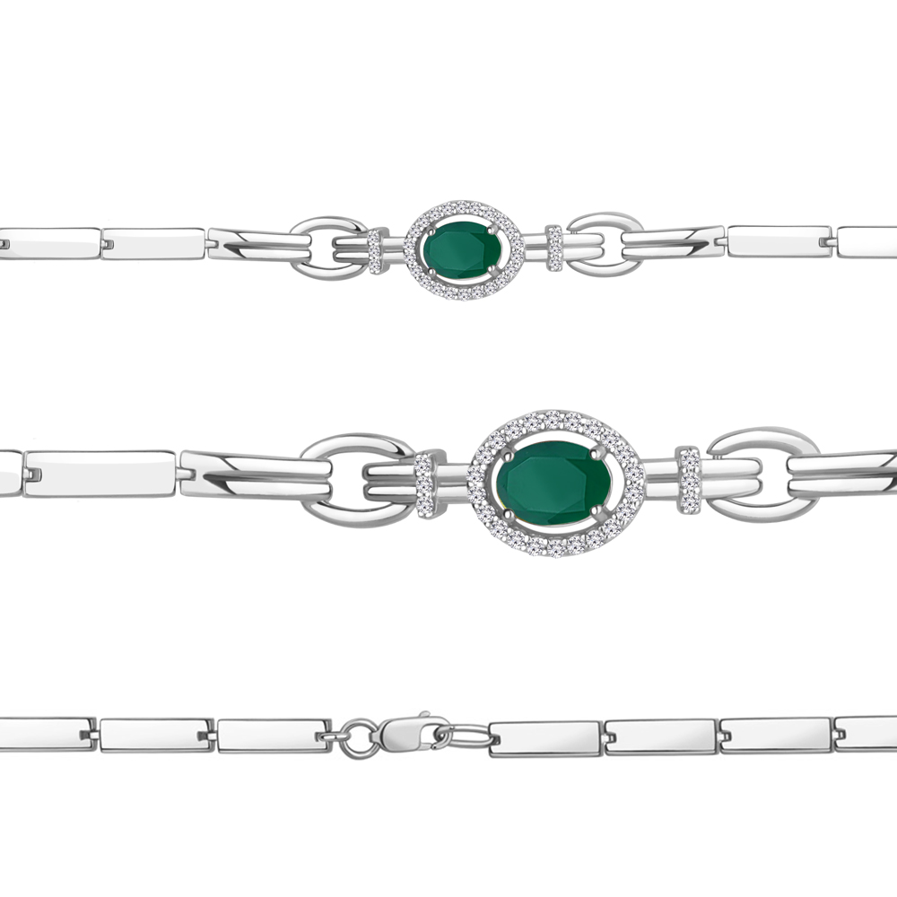 7478209А Браслет из Серебра с агатом, фианитами