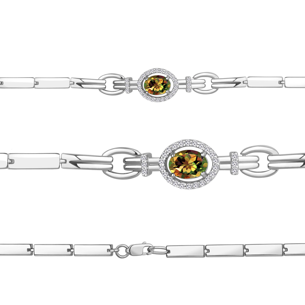 7478219А Браслет из Серебра с султанитом иск., фианитами