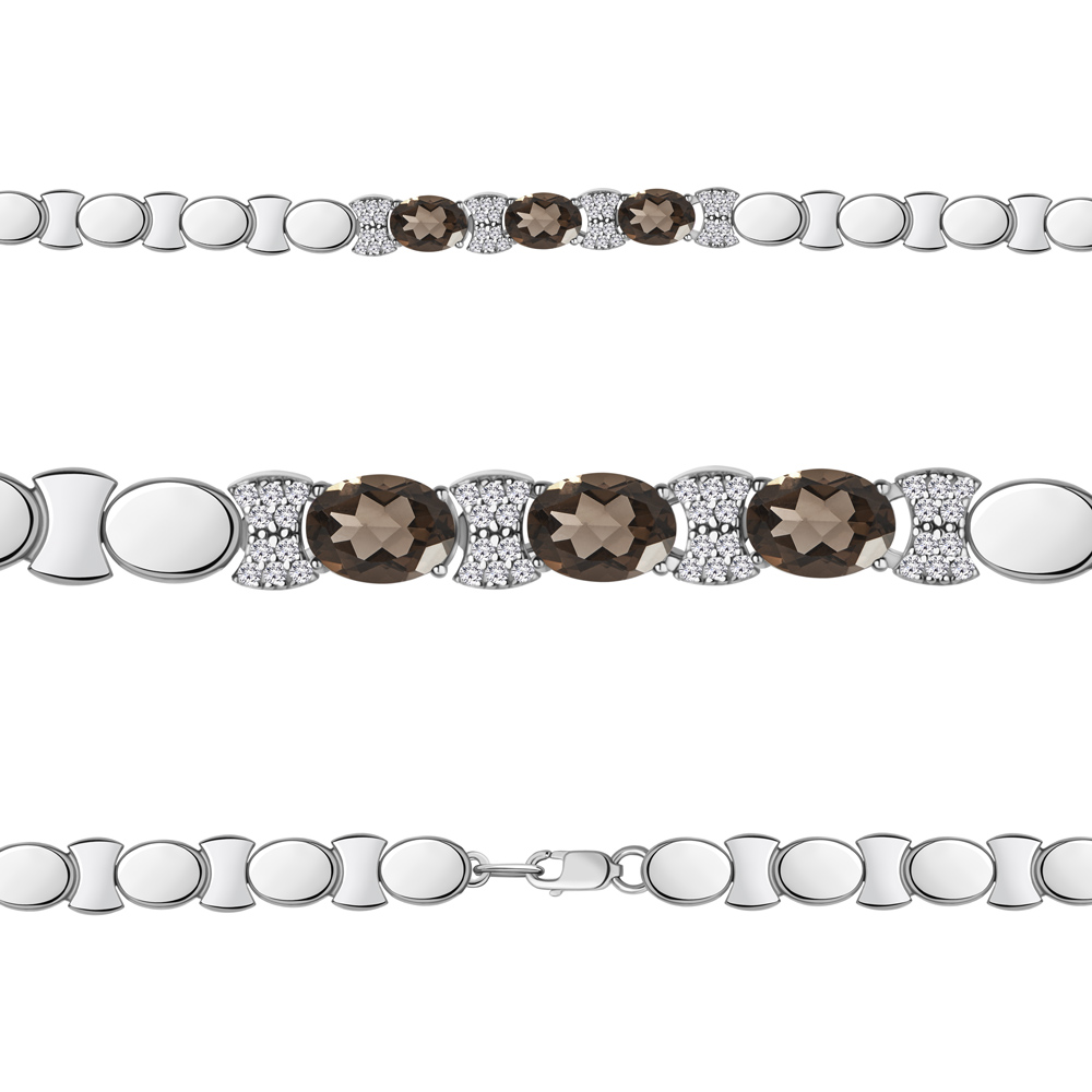 7478301А Браслет из Серебра с кварцами дымчатыми, фианитами