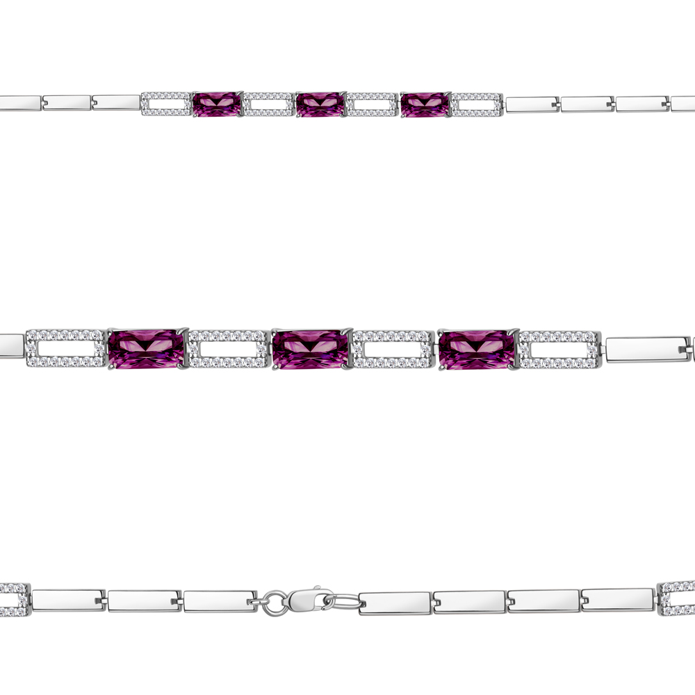 7478484А Браслет из Серебра с наноаметистами иск., фианитами