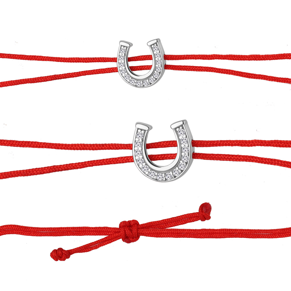 74796АШ Браслет из Серебра с фианитами, шнурами текстильными