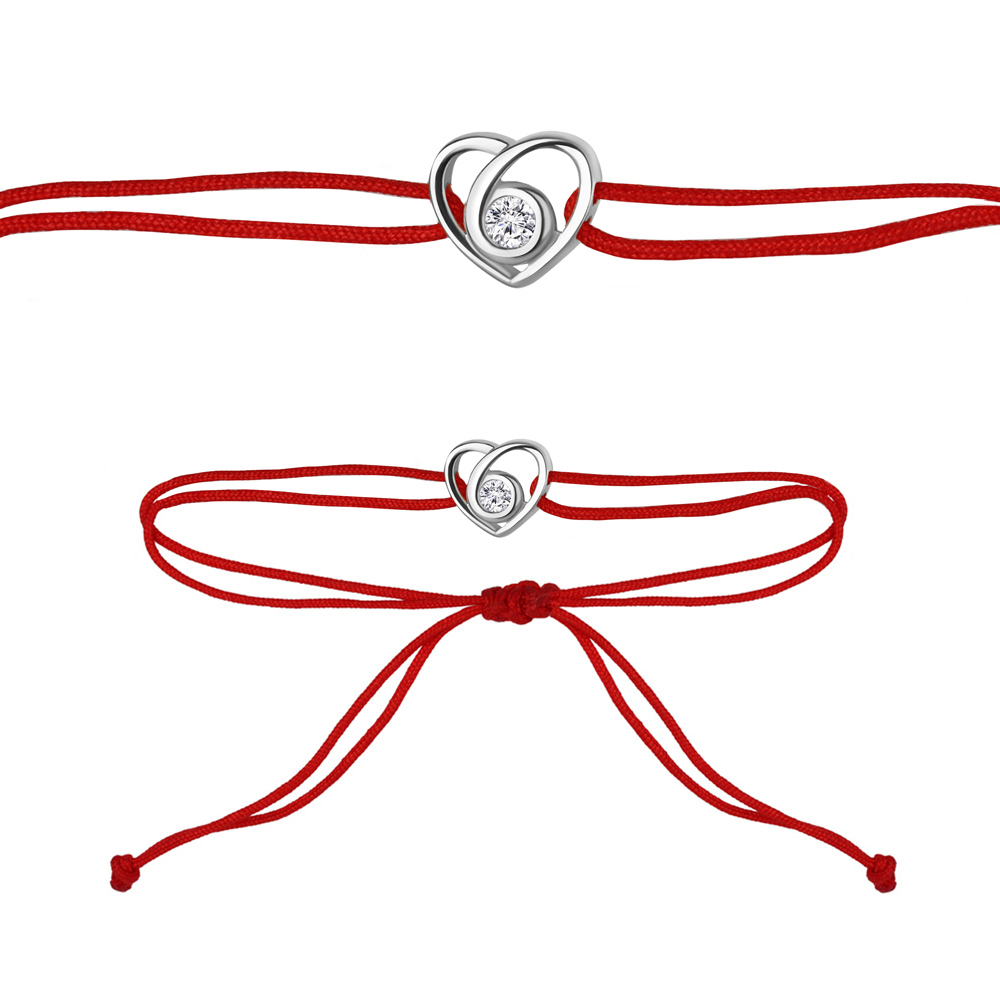 74829АШ Браслет из Серебра с фианитом, шнуром текстильным