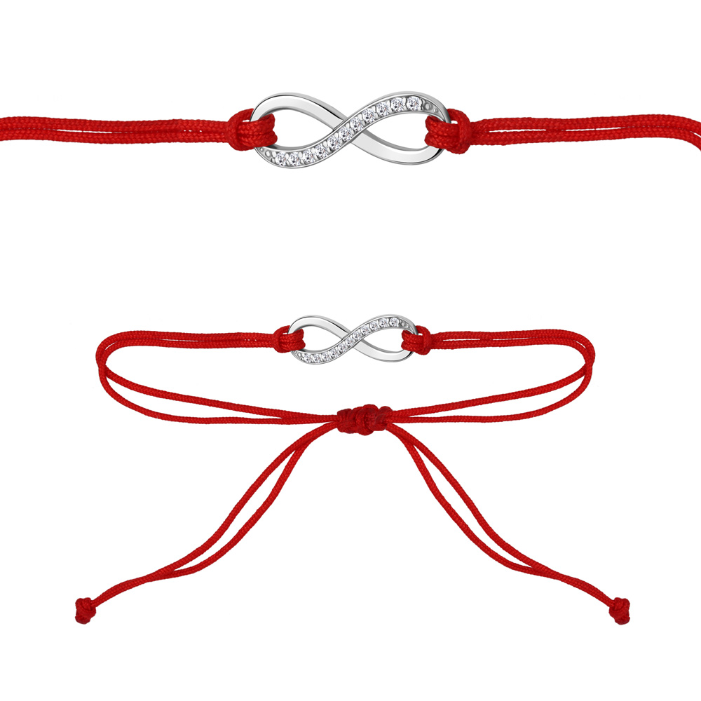 74831АШ Браслет из Серебра с фианитами, шнуром текстильным