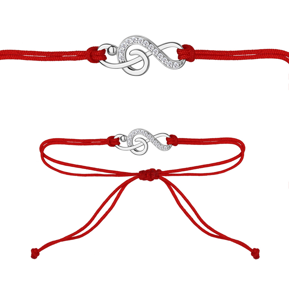 74836АШ Браслет из Серебра с фианитами, шнуром текстильным