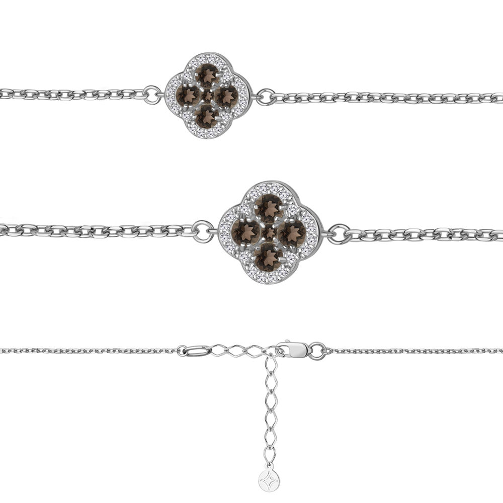 7485201А Браслет из Серебра с кварцами дымчатыми, фианитами