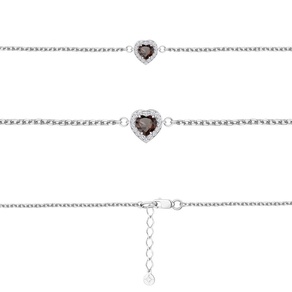 7487001А Браслет из Серебра с кварцем дымчатым, фианитами