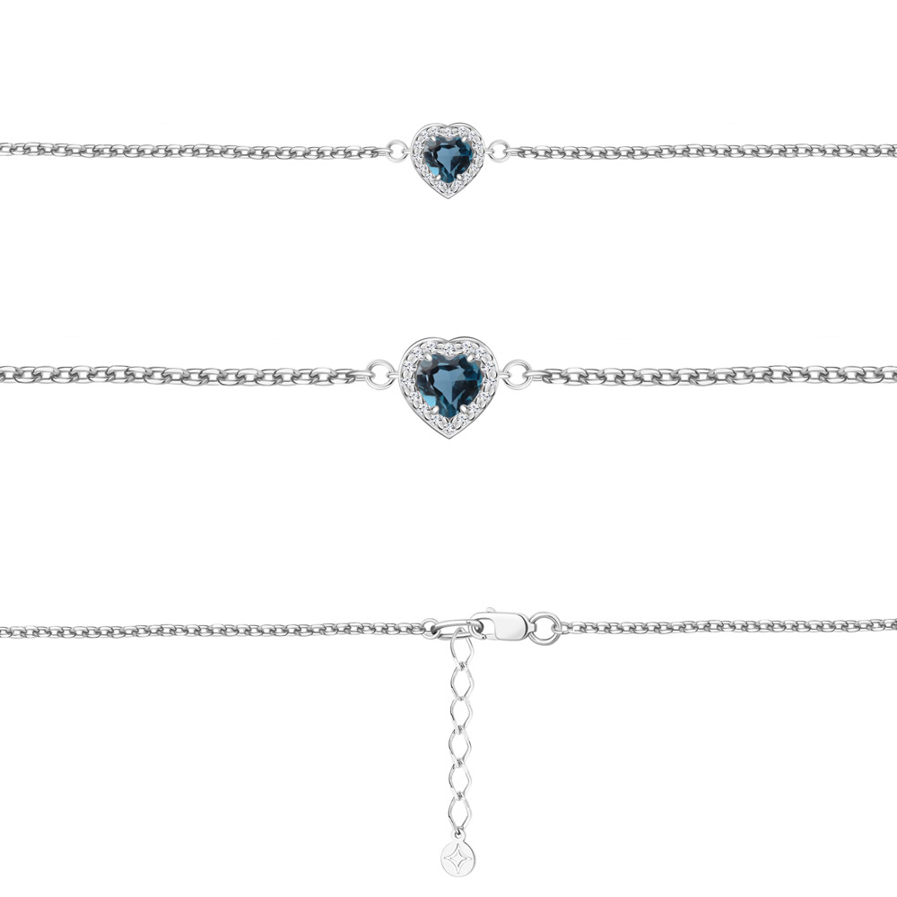 7487008А Браслет из Серебра с топазом лондон блю, фианитами