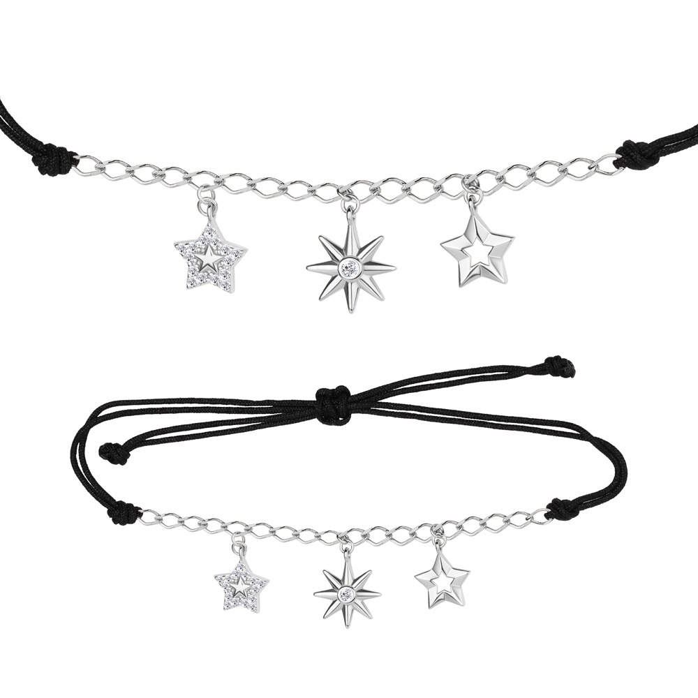 74873АУ Браслет из Серебра с фианитами, шнуром текстильным