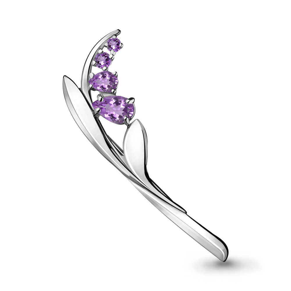 7730504 Брошь из Серебра с аметистами
