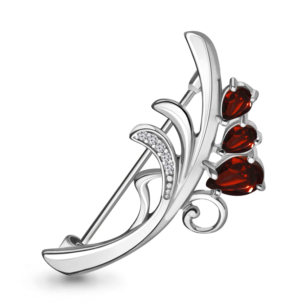 7730703А Брошь из Серебра с гранатами, фианитами