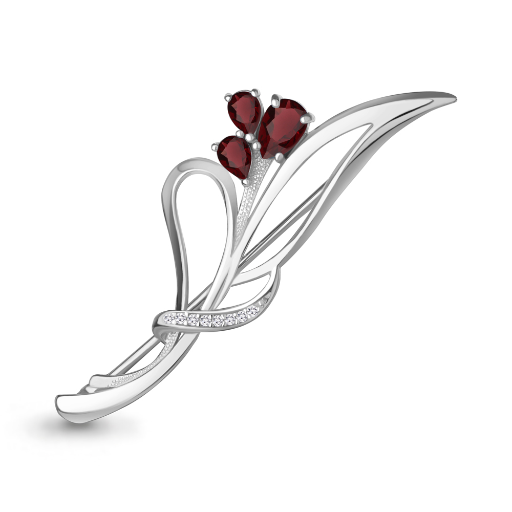 7730903А Брошь из Серебра с гранатами, фианитами