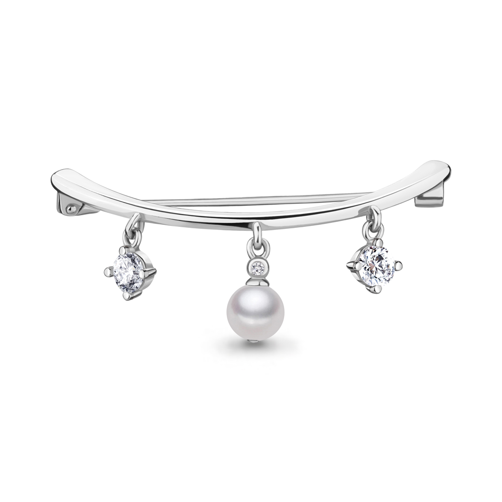 77379А Брошь из Серебра с культ. жемчугом  ааа, стёклами, фианитами