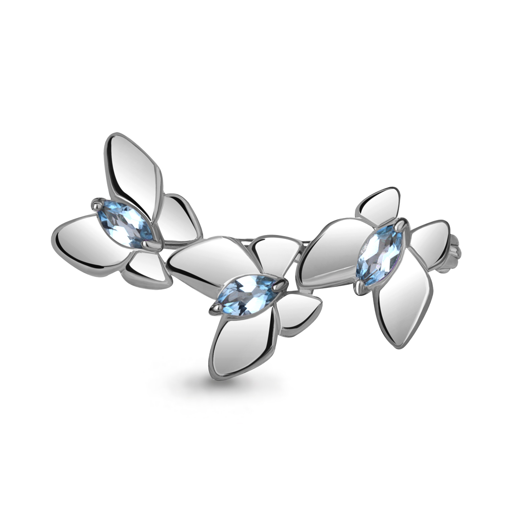 7742405 Брошь из Серебра с топазами свисс блю