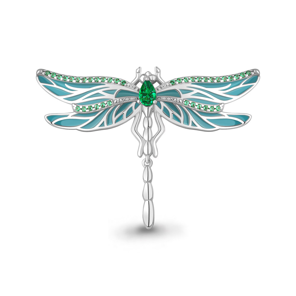 77474Г Брошь из Серебра с наноизумрудами, эмалью
