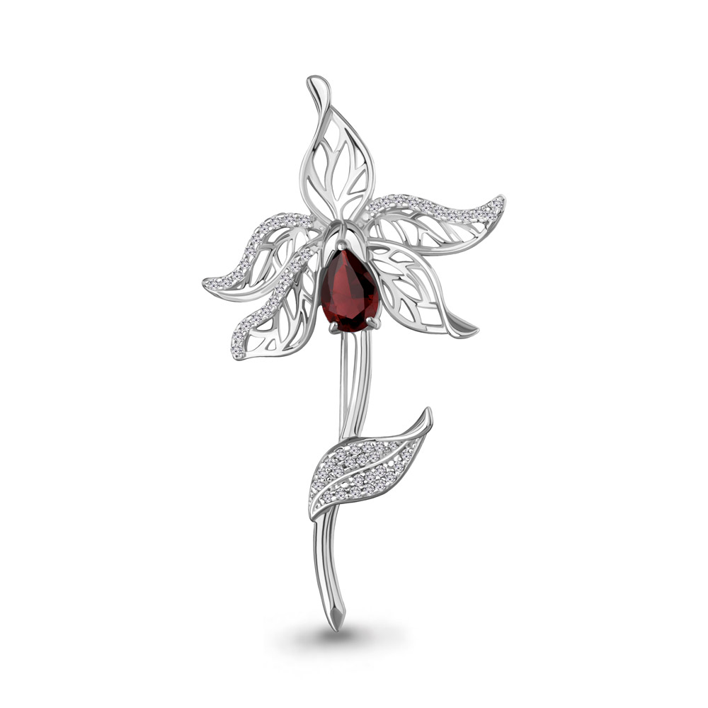 7747603А Брошь из Серебра с гранатом, фианитами