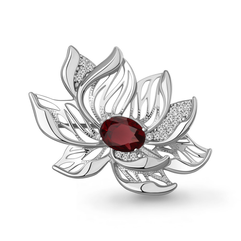 7747703А Брошь из Серебра с гранатом, фианитами