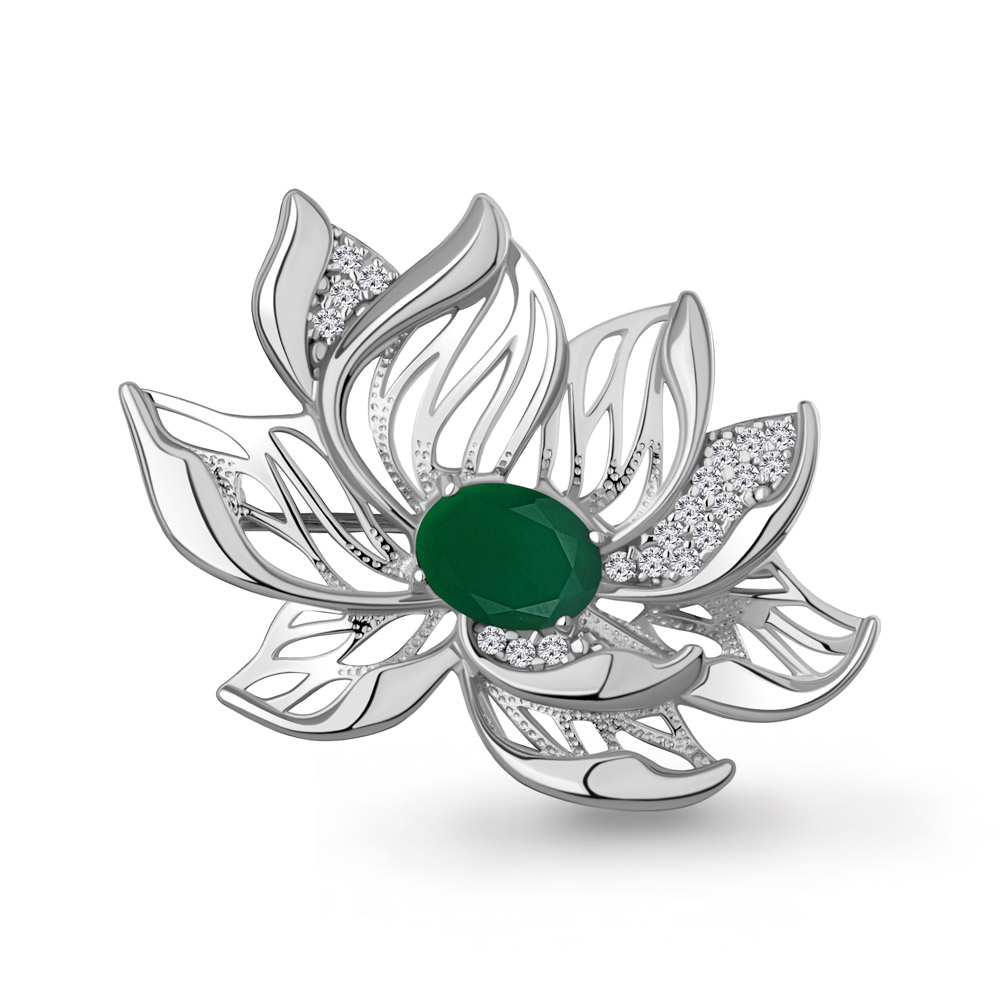 7747709А Брошь из Серебра с агатом, фианитами