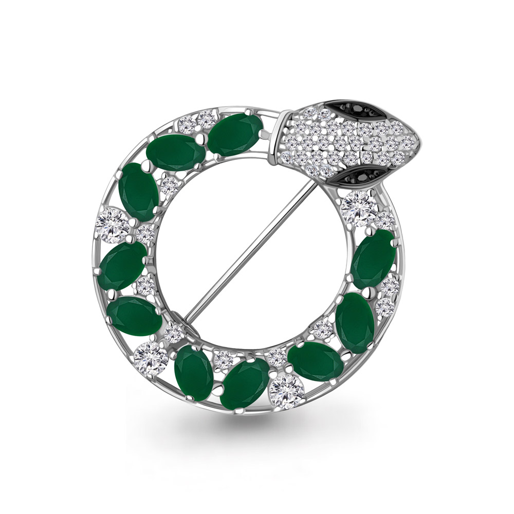 7747809АЧ Брошь из Серебра с агатами, нанокристаллами, фианитами