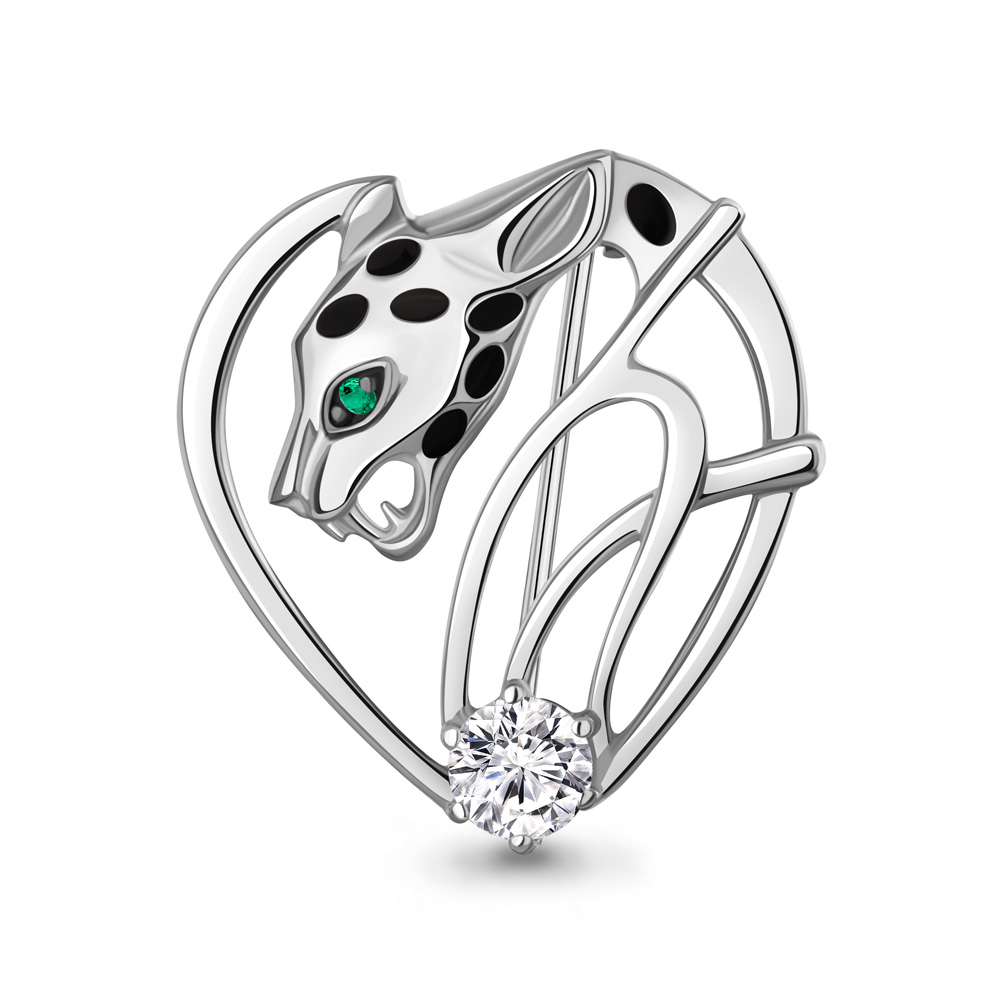 77479АГ Брошь из Серебра с наноизумрудом, фианитом, эмалью