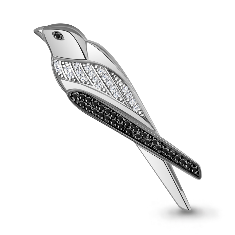 77481АЧ Брошь из Серебра с нанокристаллами, фианитами