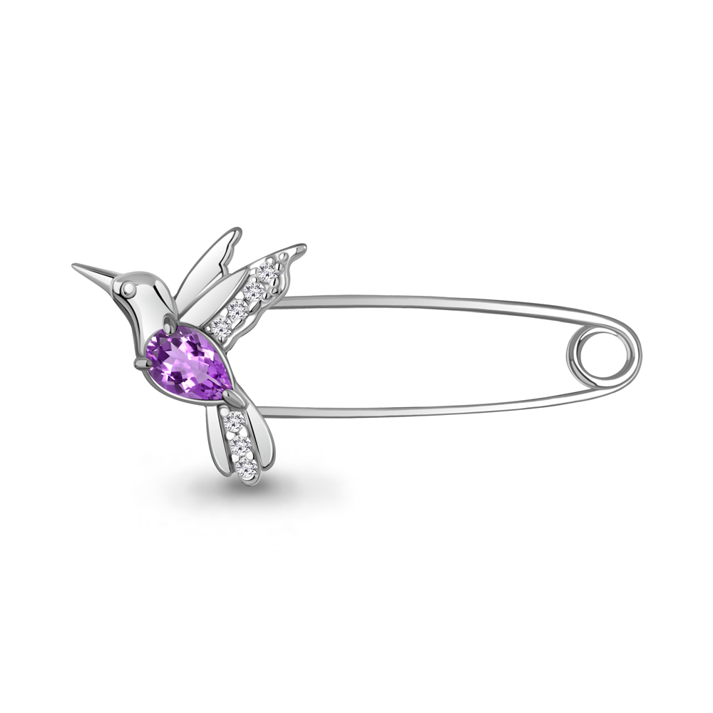 7748804А Булавка из Серебра с аметистом, фианитами