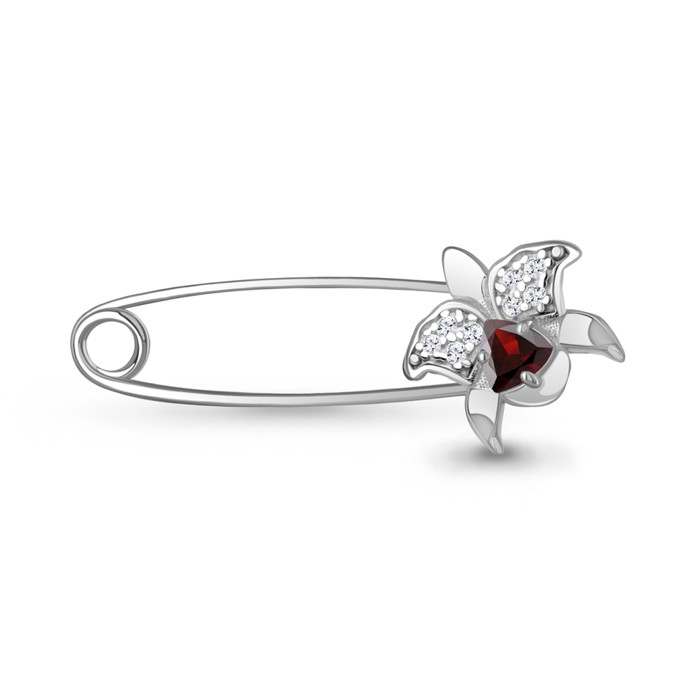 7748903А Булавка из Серебра с гранатом, фианитами